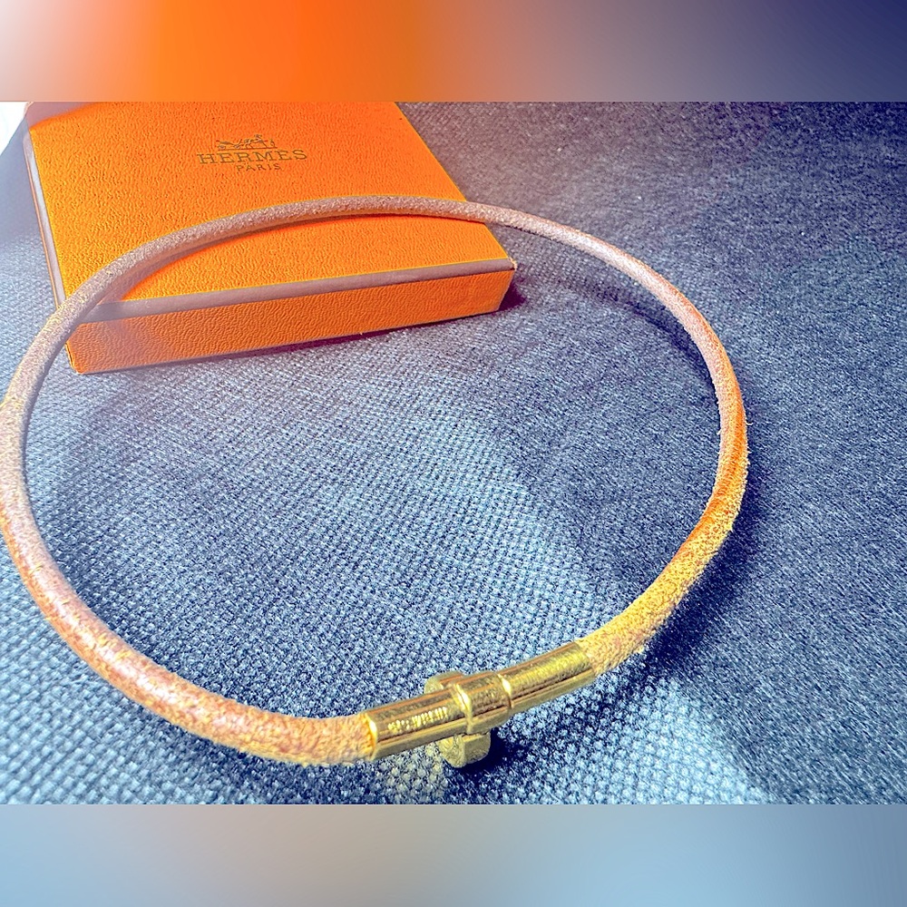 Hermès Kelly Lock Necklace Wrap Bracelet 1980 Vintage Hunter Leather Gold Plated - Picture 13 of 16